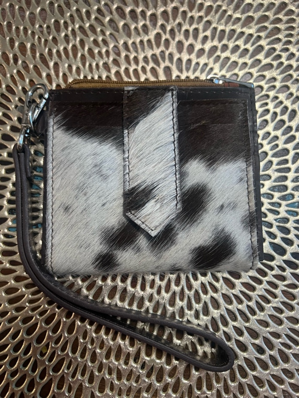 Black and White Haircalf Wristlet Wallet